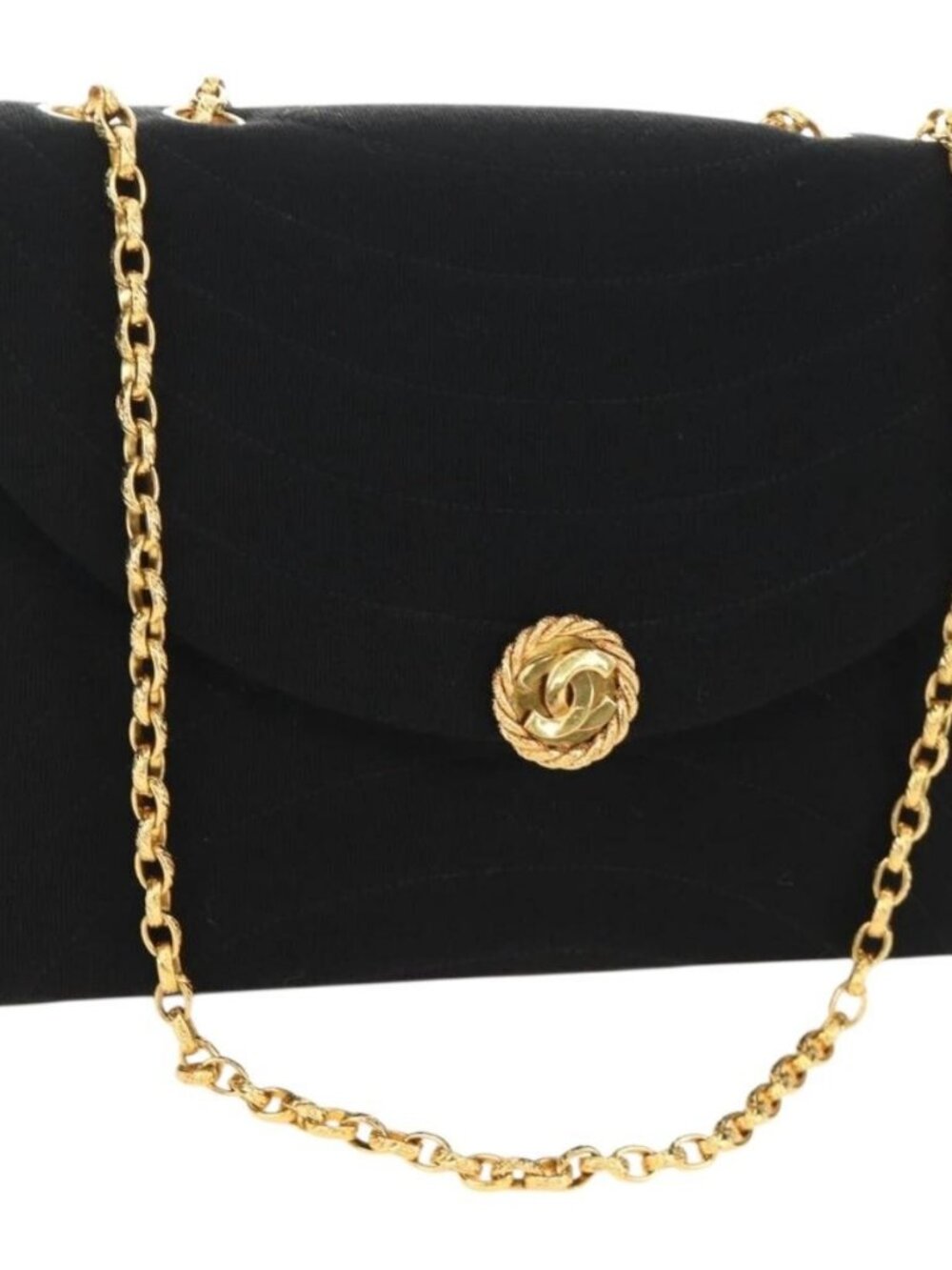 CHANEL Chain Shoulder Bag Cotton Black Gold CC Auth BA13415V